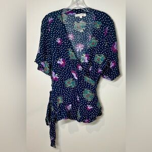 Loft Navvy Floral Polka Dot Wrap Top, XXL